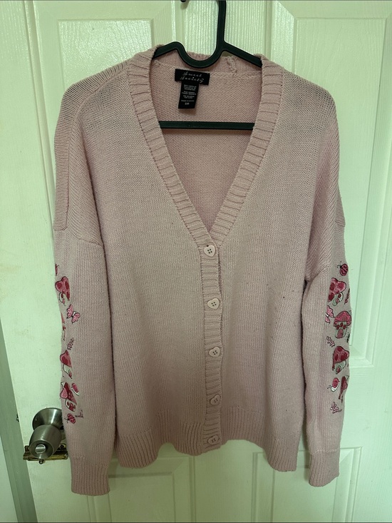 Sweet Society Sweaters - Cozy Blush Embroidered-Sleeve V-Neck Cardigan
